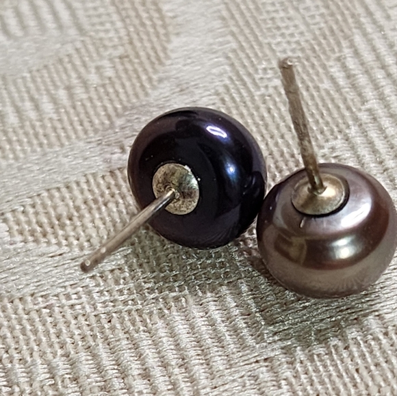 VINTAGE MISMATCHED HAITIAN PEARL STUD EARRINGS – 925 STERLING SILVER, AS-IS - Picture 4 of 14